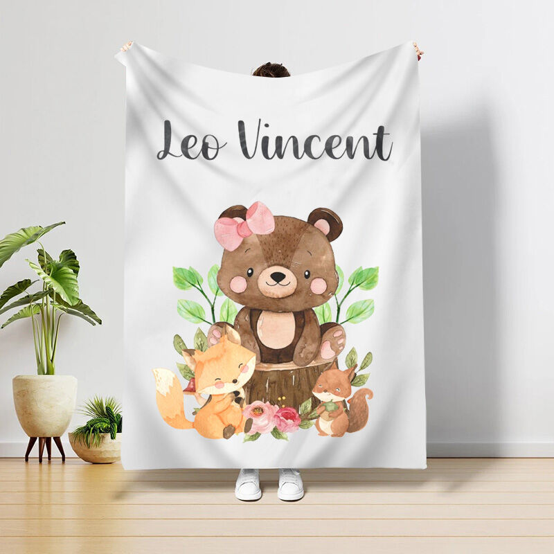 Personalized Name Blanket Animals Pattern Funny Gift
