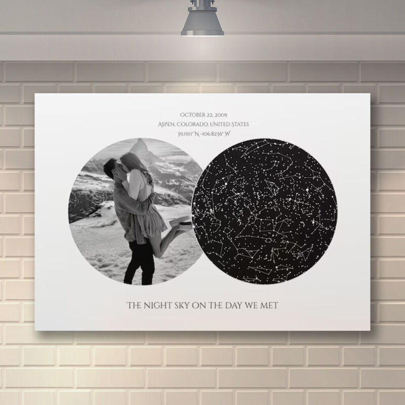 Personlig väggkonst i canvas med stjärnkarta och anpassad bild Intressant present till par