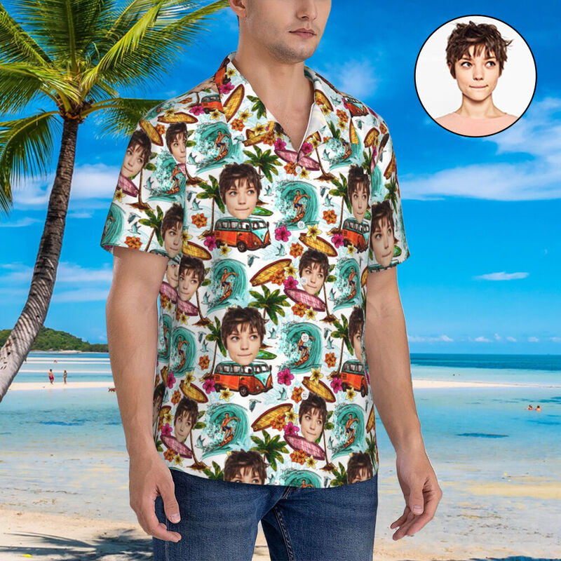 Camisa hawaiana personalizada con gráficos de surf para él