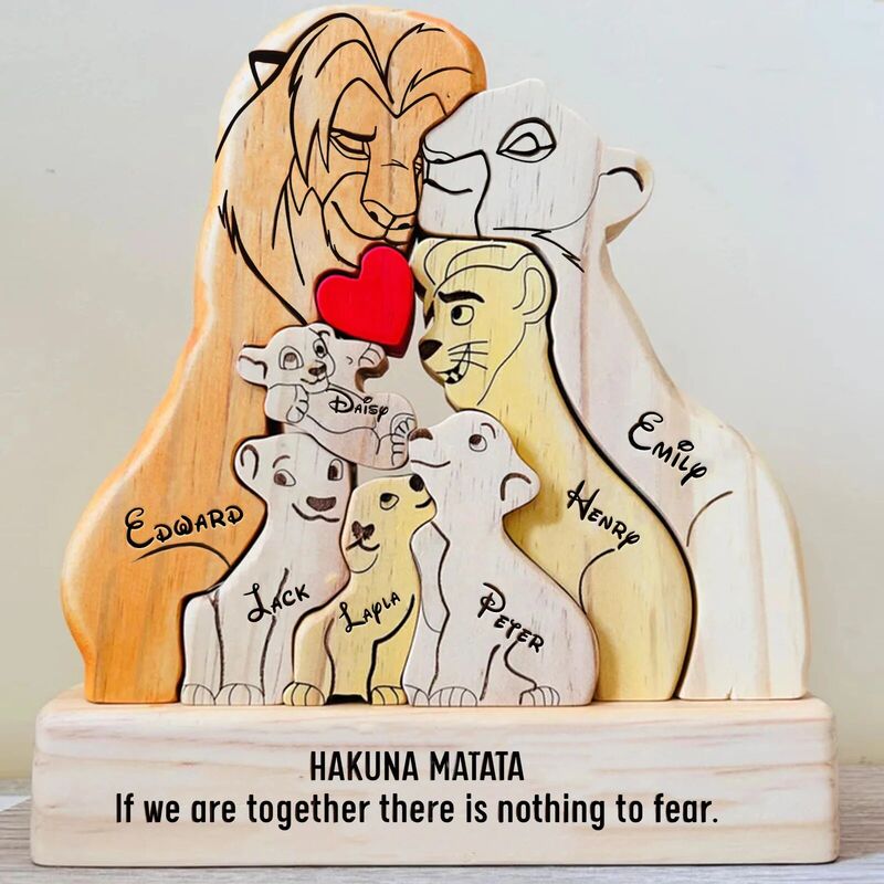 Puzzle in legno personalizzato della famiglia Lion Regalo commemorativo per famiglia