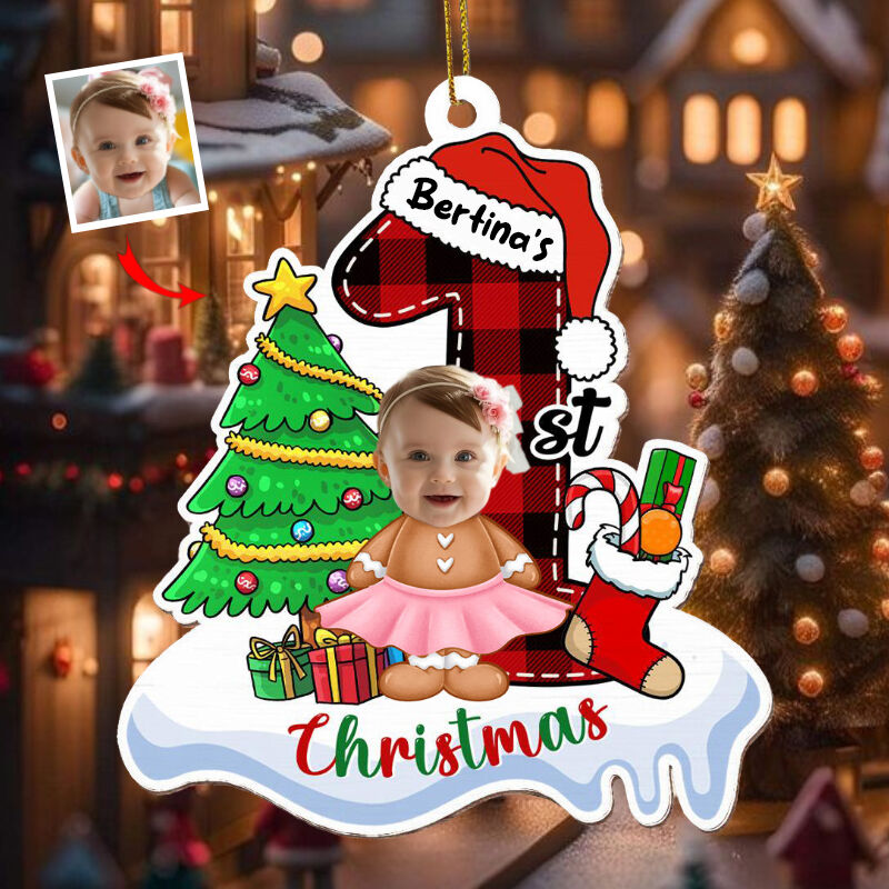 Personalized Christmas Tree Ornament Custom Photo Fun Gift For One Year Old Baby