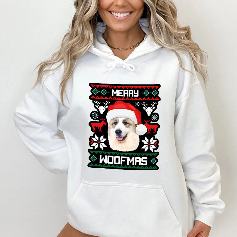 Personalized Hoodie Merry Woofmas with Custom Dog Head Photo Design Attractive Christmas Gift for Pet Lovers