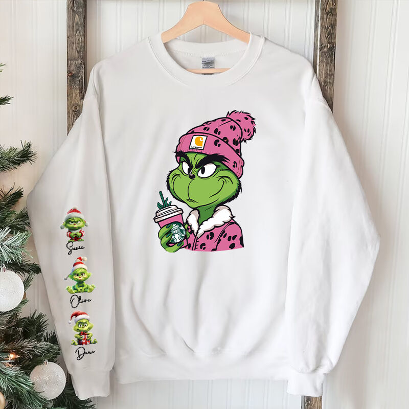 Personalized Sweatshirt Grinch in Leopard Print with Custom Kids Pattern Design Christmas Gift for Family
