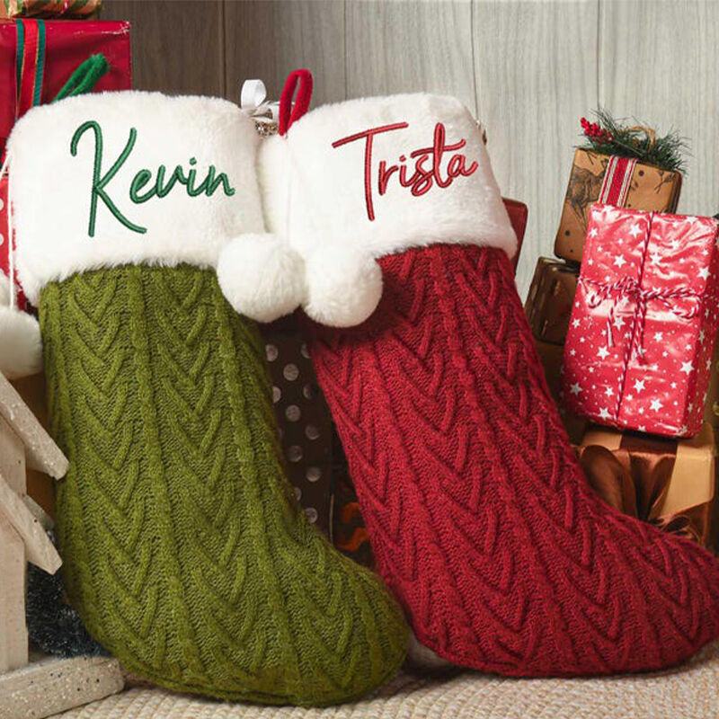 Personalized Knitted Christmas Socks Custom Embroidered Name Gifts For Family