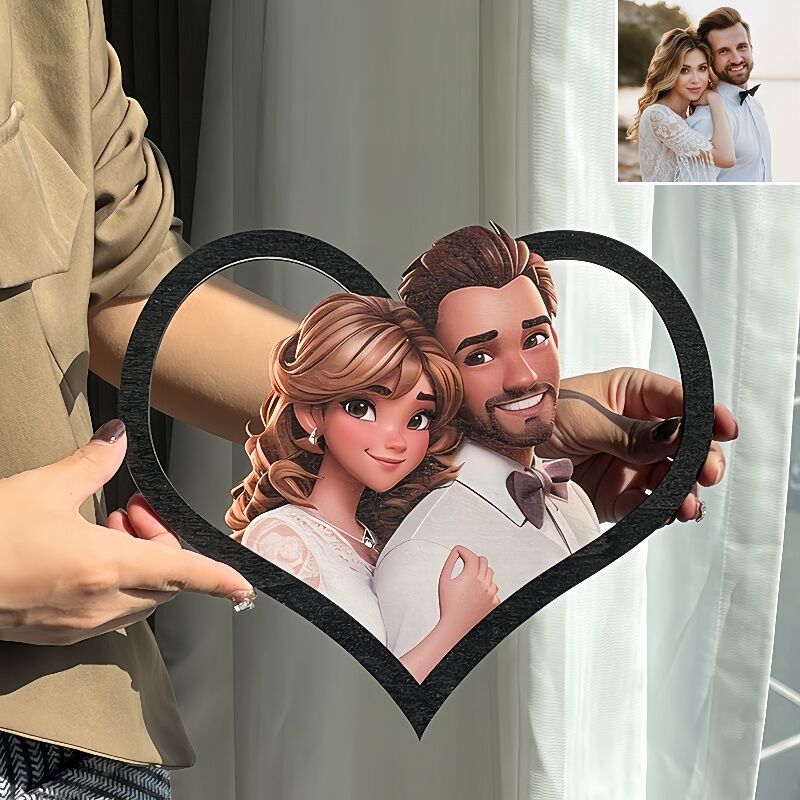 Personalized Heart Shape Cartoon Photo Frame Romantic Gift For Couples