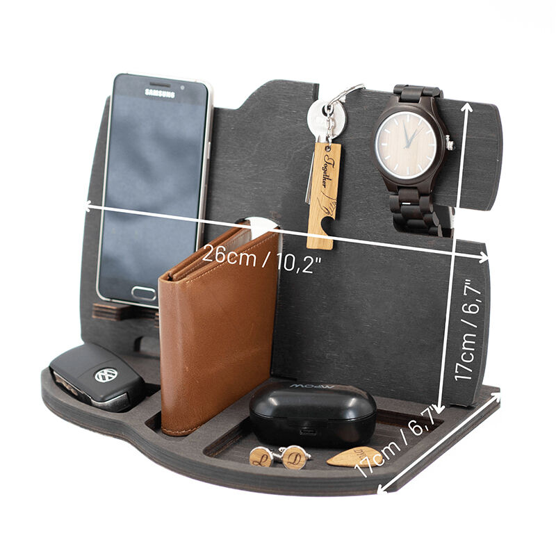 Personalisiertes Schreibtisch-Organizer Telefon-Docking-Station Holz-Ständer-Design Attraktives Geschenk Für Ihn
