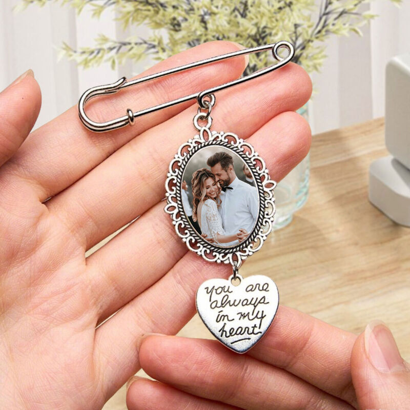Custom Photo and Text Bouquet Charm Memory Remembrance Pin Wedding Memorial Gifts for Friends