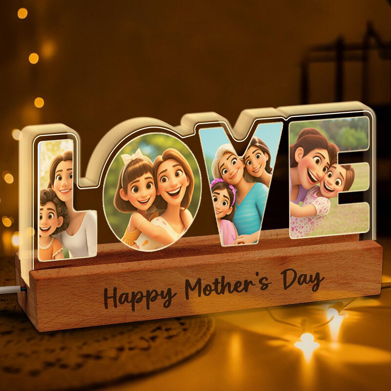 Personalisierte Cartoon-Stil Liebe Foto Licht Geschenk für Muttertag