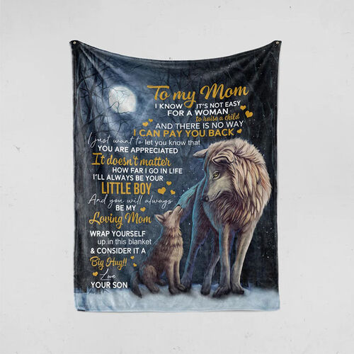 Personalized Flannel Letter Blanket Wolf Moon Pattern Blanket Gift from Son for Mom