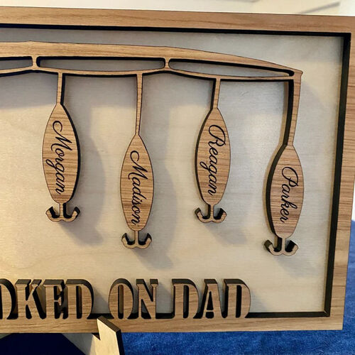 Targa in legno personalizzata con nome della famiglia canna da pesca per papà