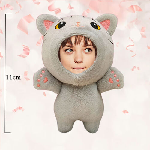 Personalized 3D Custom Face Doll Gray Cat Plush Doll Keychain