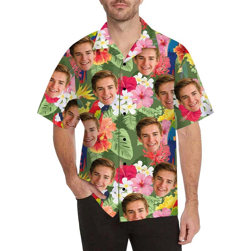 Custom Face Pretty Various Flowers Men's All Over Print Hawaiian Shirt