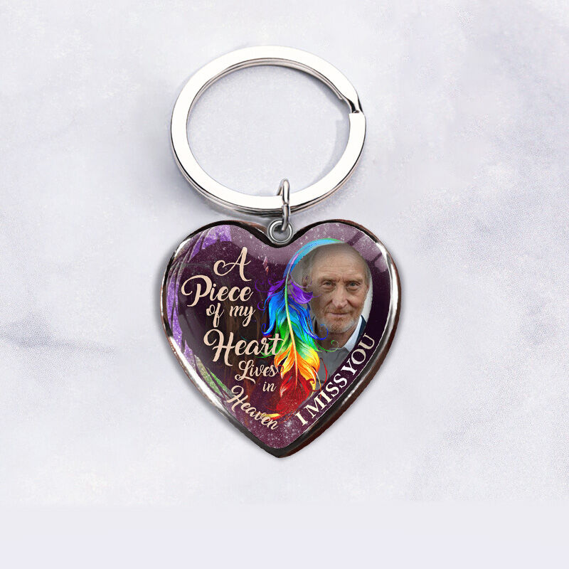 Personalized A Piece Of My Heart Lives in Heaven Memorial Photo Keychain