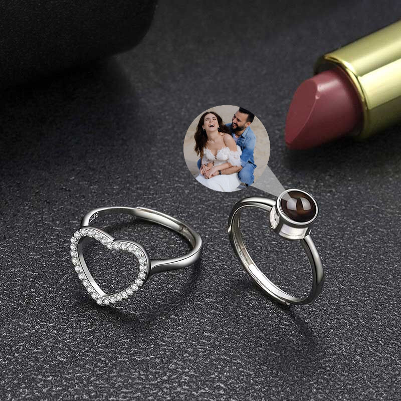 Personalized Photo Projection Two In One  Ring With Heart in Heart