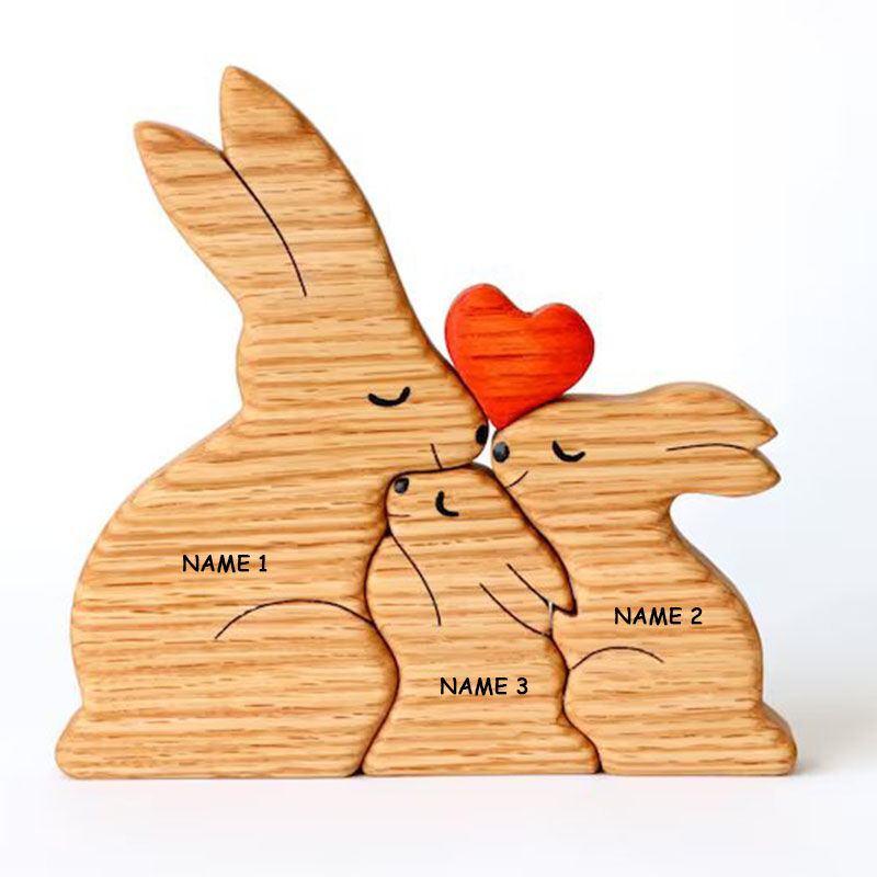 Personalized Custom Names Warm Rabbit Family Wooden Puzzle For Parents