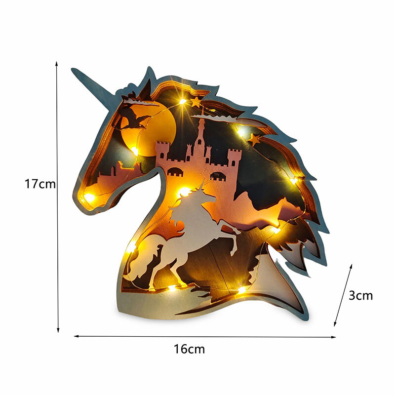 Unicorn 3D Wood Carving Decorative Light Lovely Gift for Children