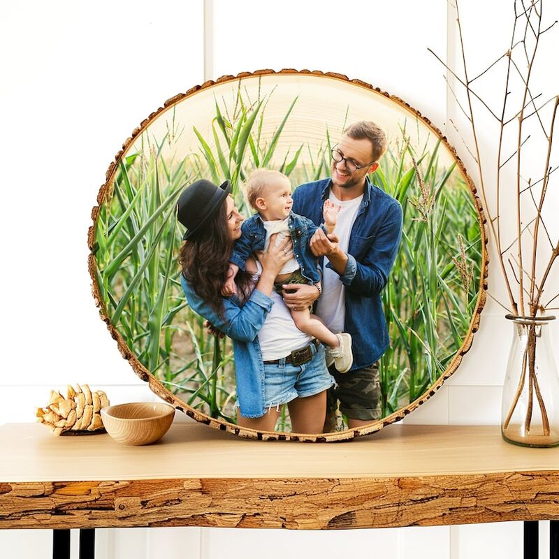 Customizable Wooden Sliced Photo Frame with Family Photos and Names