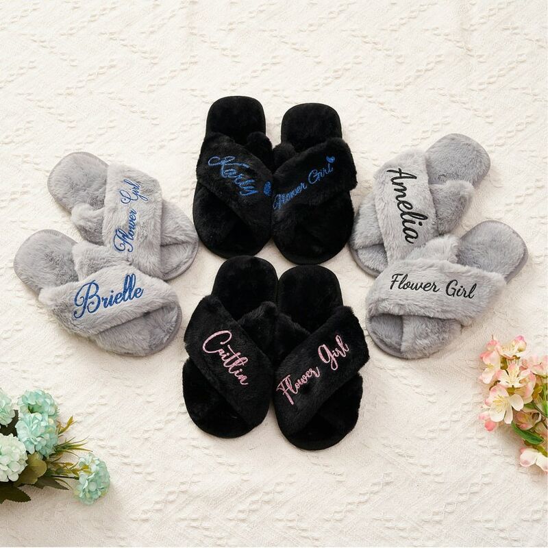 Personalized Fluffy Slippers Custom Text Beautiful Gift For Girls