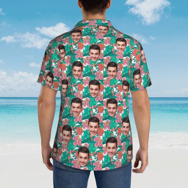 Camisa Hawaiana Personalizada con Estampado Floral Rosa Regalo para Seres Queridos