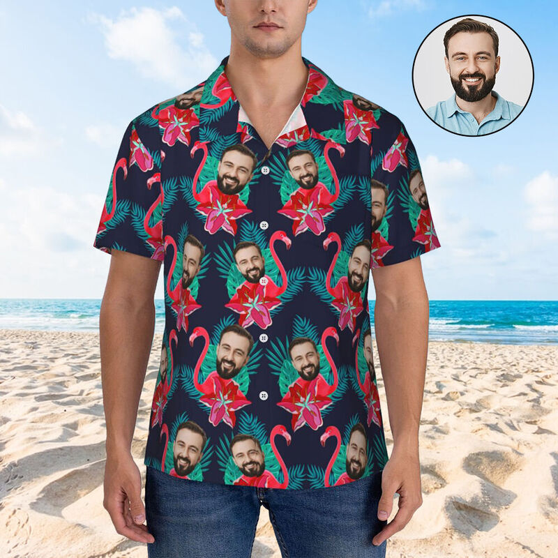 Camicie hawaiane personalizzate Camicia da spiaggia colorata con fenicottero Aloha per uomo