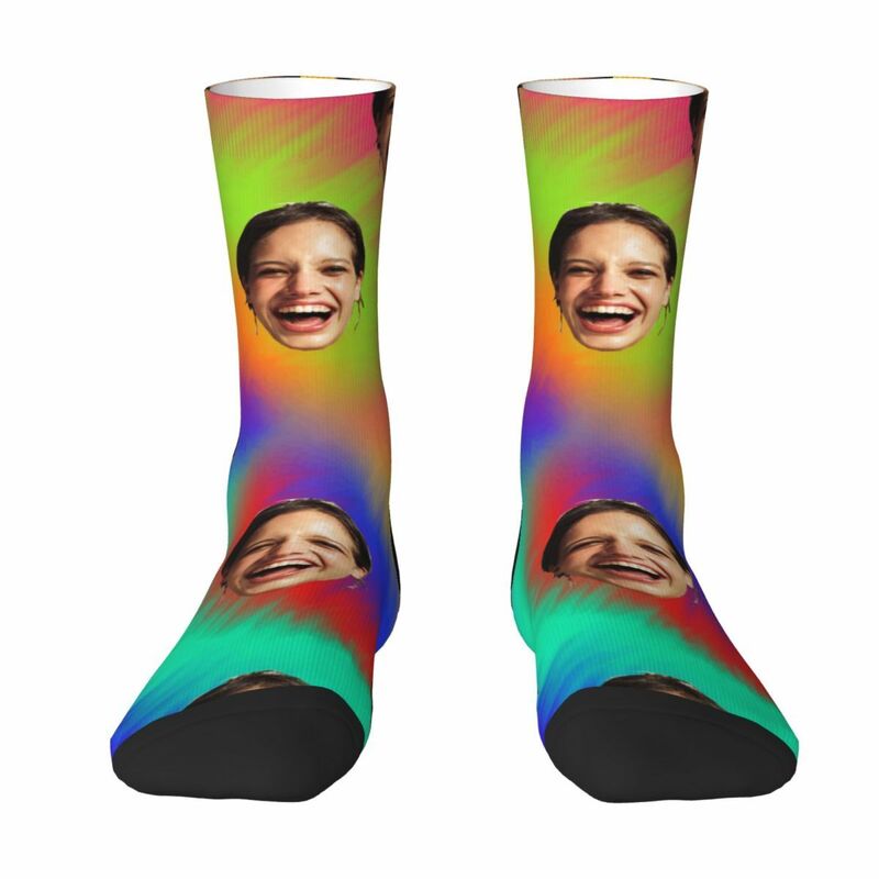 Custom Face Socks Tie Dyed Colorful Fun Mid-Tube Socks for Men and Women