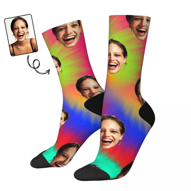 Custom Face Socks Tie Dyed Colorful Fun Mid-Tube Socks for Men and Women