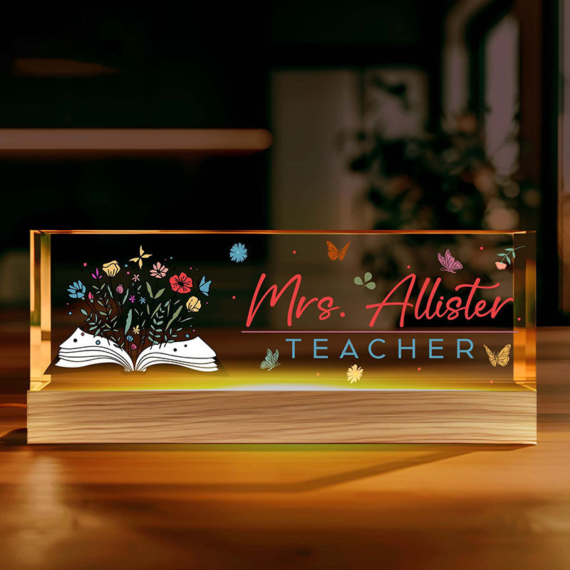Personalized Name Night Light with Floral Gift for Teacher