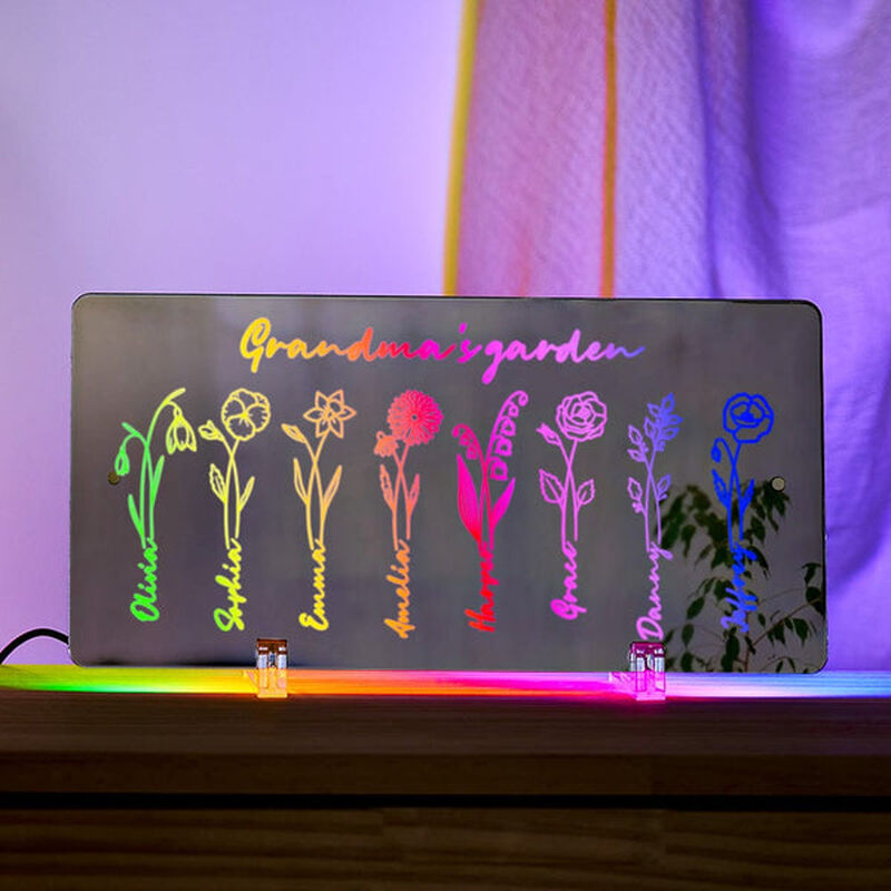Personalized Mirror Lamp With Birthday Flowers Warm Birthday Gift For Grandma