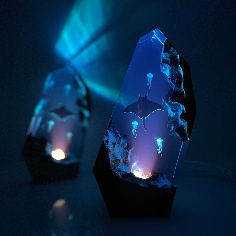 Manta Rays And Jellyfish Resin Night Light Wonderful Gift for Sister