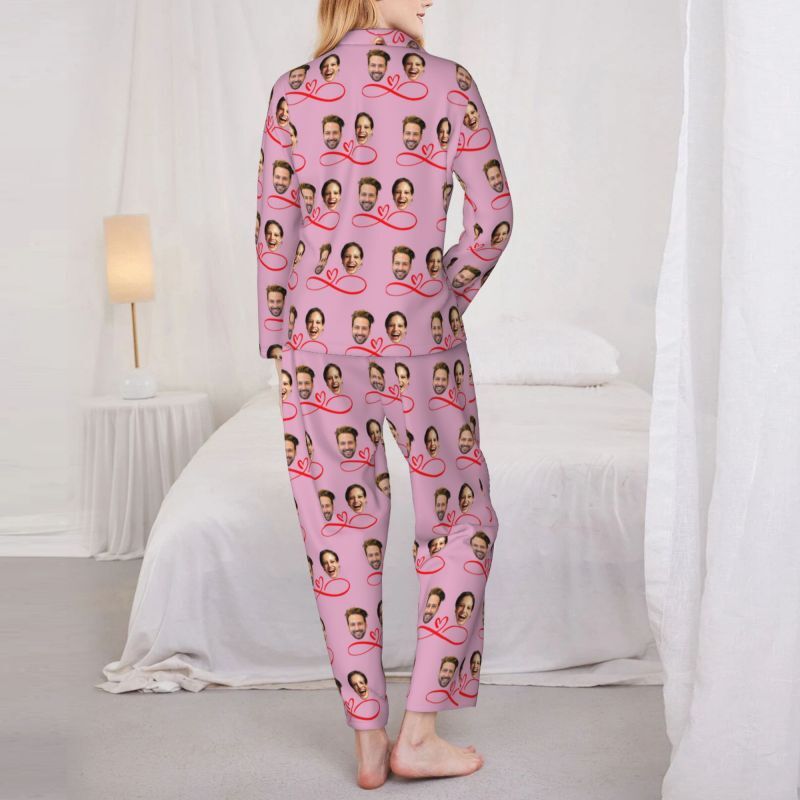 Personalized Pajamas Custom Couple Photo Infinite Love Pattern Design Perfect Gift for Lovers