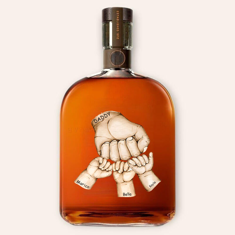 Personalized Name Whiskey Bottle with Hand Pattern Wonderful Father's Day Gift