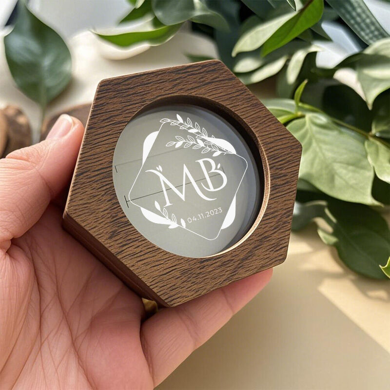 Personalized 2 Slot Ring Box Wood Ring Box Unique Jewelry Box for Wedding Ceremony