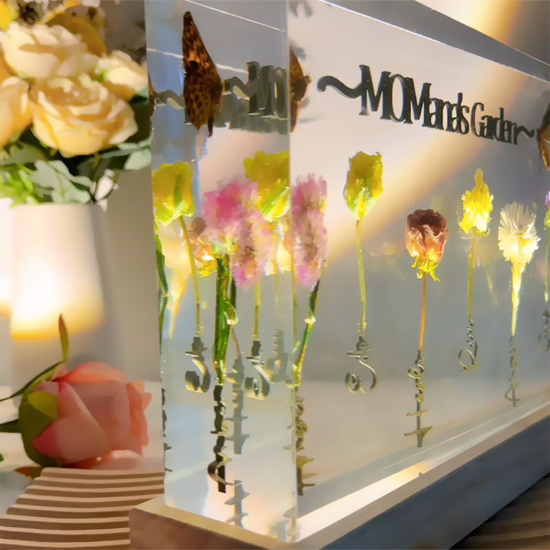 Personalisierte Name Resin Holz Lampe mit individuellen Geburt Blumen Bestes Geschenk für Mama