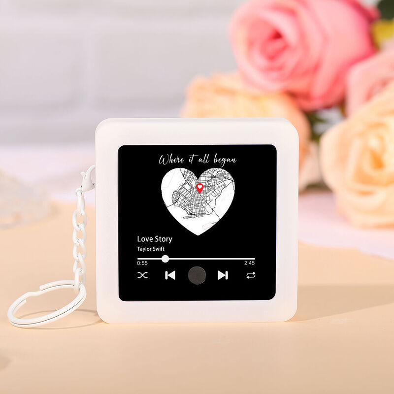 Personalized Map Keychain Music Box Simple Present for Friend
