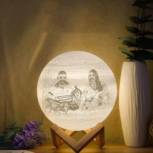 Lámpara de luna con foto 3D grabada personalizada, toque 2 colores, regalo familiar