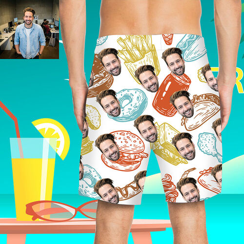 Custom Face Food Men's Beach Shorts