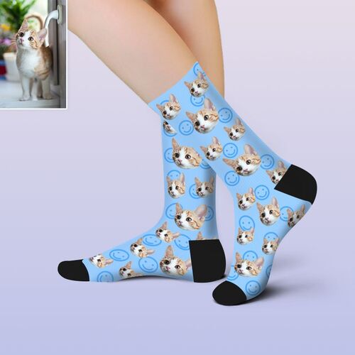 Custom Pet Face Picture Socks Printed with Smiley