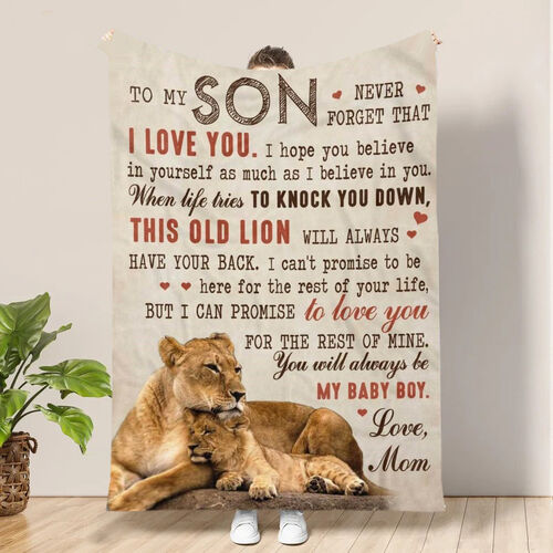 Personalized Love Letter Blanket to Dearest Son from Mom with Cute Bear Pattern