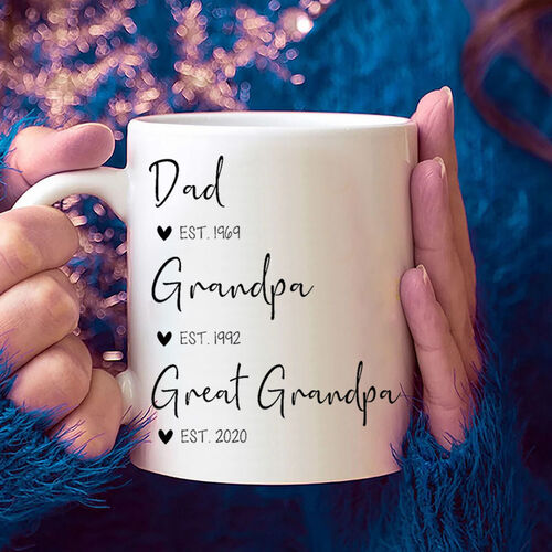 Custom Date Mug with Small Hearts Pattern Stylish Present for Dear Dad