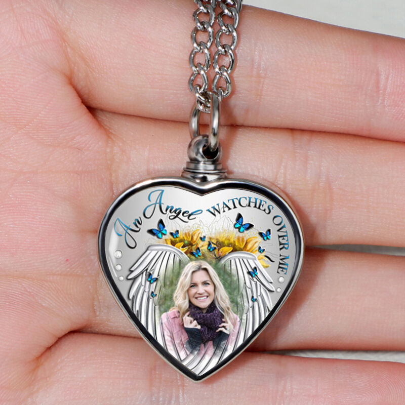 An Angel Watches Over Me Custom Picture Urn Necklace