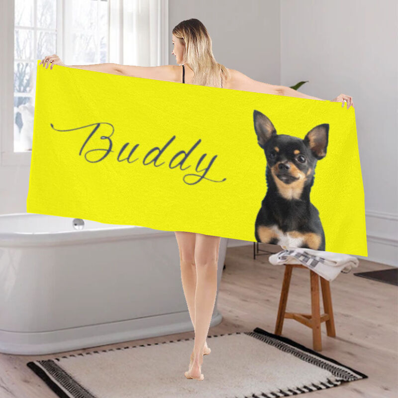 Serviette de bain personnalisée avec photo et nom Cadeau simple pour l'amoureux des animaux de compagnie
