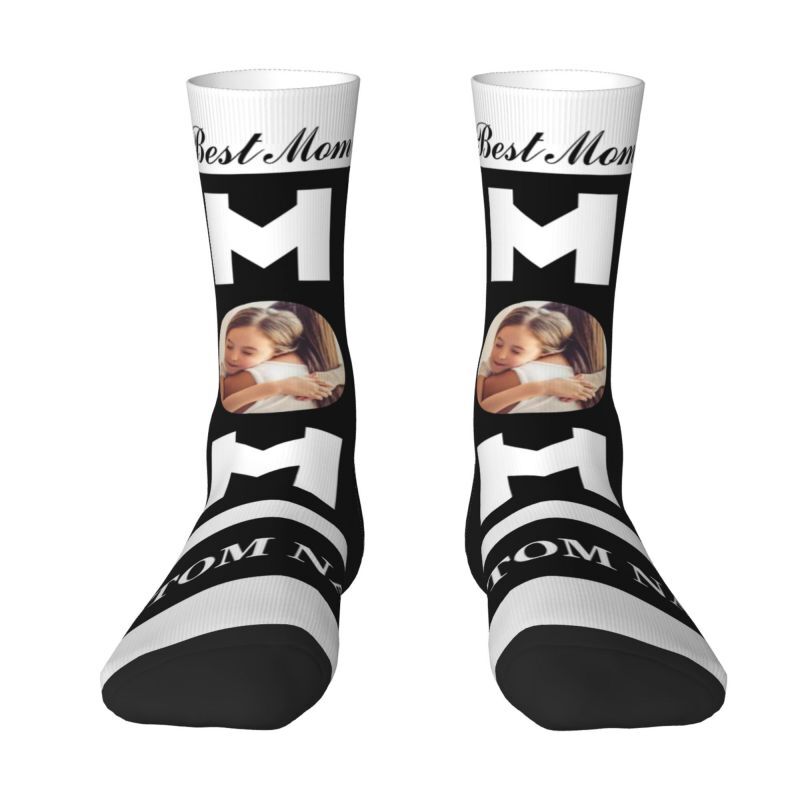 Customizable Face Socks Can Be Added with Photo and Name Black Minimalist Style