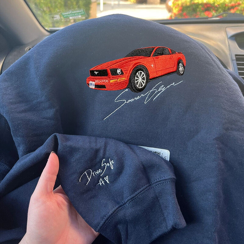 Personalisiertes Sweatshirt mit gesticktem Auto-Foto-Farbmuster-Design Perfektes Geschenk für Autoliebhaber