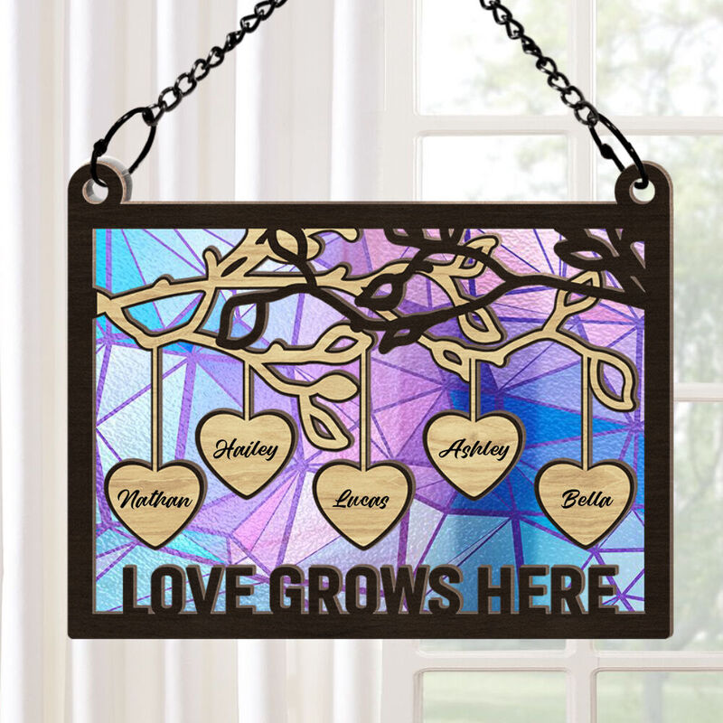 "Family Tree" Personalized Window Hanging Suncatcher Ornament Gift for Grandparents