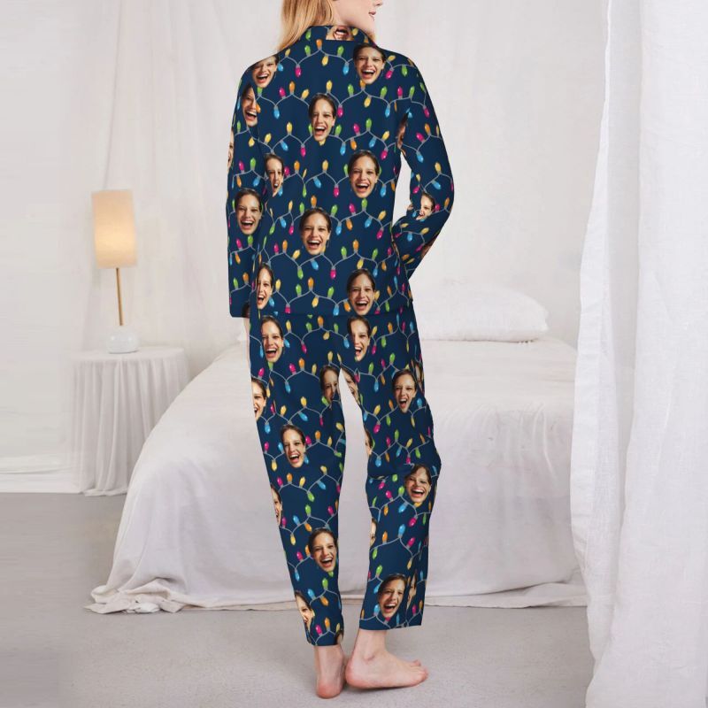 Personalisierte Pyjamas Foto benutzerdefinierte bunte Licht-Muster-Design feiert Weihnachten Geschenk für die Familie