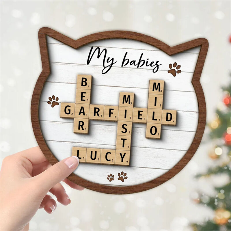 Personalized Scrabble Frame Cat Mom Custom Names Kitten Head Shape Design Perfect Gift for Pet Lovers