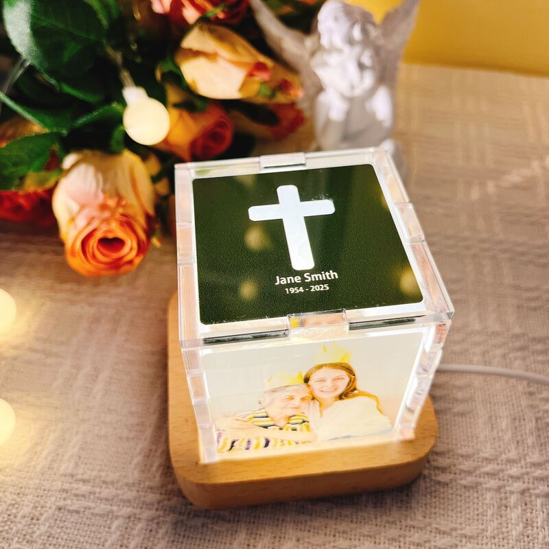Personalized Name Acrylic Magic Cube Lamp with Cross Pattern Great Gift for Your Family