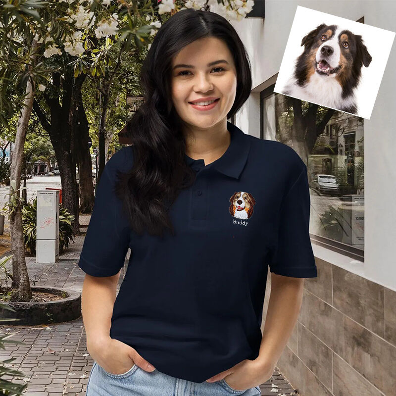 Personalized Photo Embroidered Polo Shirt with Custom Name Perfect Gift for Pet Lovers