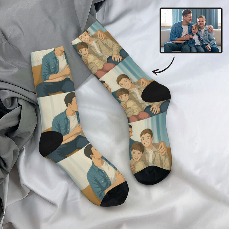 Custom Retro Photo Socks for Father and Son Photo Father's Day Gift for Dad