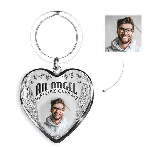 "An Angel Watches Over Me" Photo Keychain